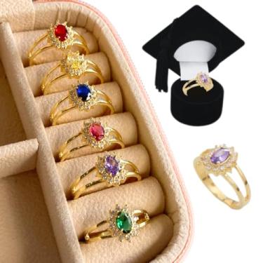 Imagem de Anel Formatura Feminino Pedra Roxo Ametista Banhado Ouro E Caixinha Capelo Letras Serviço Social História Geografia Pedagogia Biblioteconomia Ciências Sociais Turismo Teologia Moda Gastronomia (20)