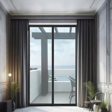 Imagem de Porta de Correr de Aluminio 210x160cm 2 Folhas Moveis e 1 Folha Fixa -