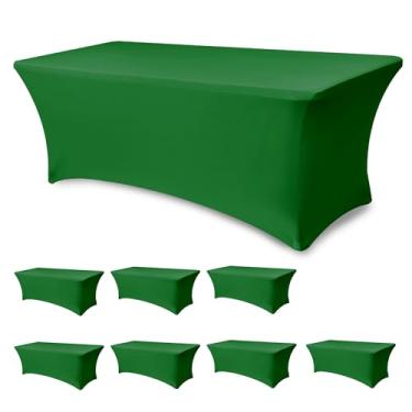 Imagem de Enjoyidea Capa de mesa elástica para mesas retangulares de 1,8 m - pacote com 8 toalhas de mesa com elastano verde - Toalhas de mesa dobráveis elásticas de 1,8 m para festas, expositores de estande de