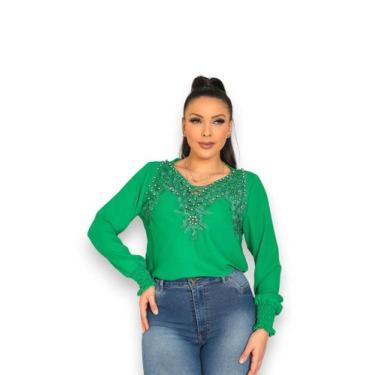 Imagem de Blusa Manga Longa Elegante Renda Crepe Executiva SKU:BML19 - R.S MODAS