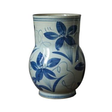 Imagem de Vaso Vaso de porcelana retrô azul e branco Estilo chinês Sala de estar Arranjo de flores Cerâmica áspera Flores Zen Vaso de cerâmica Vaso de flores