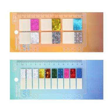 Imagem de 320 peças de abas adesivas, marcadores YRYUNRUI brilhantes, abas adesivas com régua, divisórias transparentes para fichário com notas, marcadores de página de livro de índice de arquivos para anotação