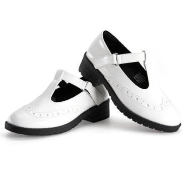 Imagem de Sapatilhas Mary Jane para meninas pequenas e grandes festa de casamento, uniforme escolar de princesa, balé, preto, branco, clássico, tira em T, salto baixo, gancho e laço, sola macia, bico fechado,