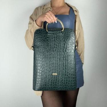 Imagem de Pasta feminina notebook recuo em couro legítimo b.992,  CROCO VERDE