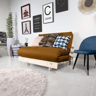 Imagem de Futon Casal Tokio Sofa Cama Caramelo Com Madeira Maciça