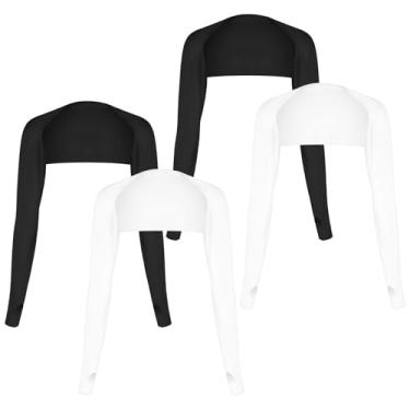 Imagem de Grevosea Pacote com 4 mangas de braço de xaile refrescantes para mulheres, mangas de sol para mulheres, proteção UV, capas de braço com orifício para o dedo para golfe, equitação e condução (preto