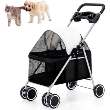 Imagem de Carrinho de 4 cães para cães e gatos, carrinho de cachorro dobrável, carrinho de corrida para cães, carrinho de transporte para animais de estimação, até 15 kg, azul