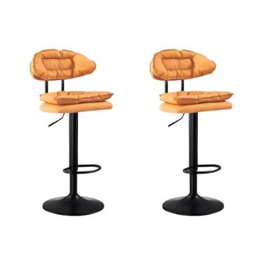 Imagem de Lzyjckh Conjunto de 2 bancos de bar giratórios, estofados ajustáveis Cadeiras de ilha com altura de bar sem braços com encosto e apoio para os pés para cozinha doméstica,Orange