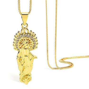 Imagem de BeTime Colar de Virgem Maria: Joias com Pingente de Virgem Maria Banhado a Ouro 18K para Mulheres, Presentes de Dia das Mães, Ouro, Zircão