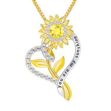 Imagem de Presentes de aniversário de aniversário para mulheres, colar de girassol para mulheres, banhado a ouro, colar com pingente de coração S925, You Are My Sunshine, Dia dos Namorados, Natal, Dia das Mães,