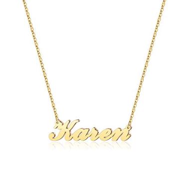 Imagem de Hidepoo Colar com nome personalizado – Colar com pingente de nome de aço inoxidável, corrente delicada com nome de letra, joias personalizadas, presentes para mulheres, Metal, Zircônia cúbica