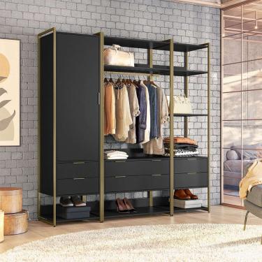 Imagem de Guarda-Roupa Closet Mital 1 pt 6 gv Preto e Dourado