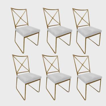 Imagem de Kit 06 Cadeiras Sala de Jantar Escritório Office Clark Industrial Ferro Dourado Sintético Branco - Ahz Móveis