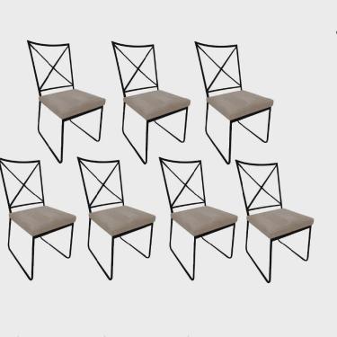 Imagem de Kit 07 Cadeiras Sala de Jantar Escritório Office Clark Industrial Ferro Preto Corino Bege - Ahz Móveis