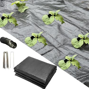 Imagem de gardtree Tecido de paisagem de barreira de ervas daninhas de 1 m x 15 m, tapete de tecido geotêxtil de 90 g com planta de um orifício para berinjela, pepino, tomate, pimenta, etc.