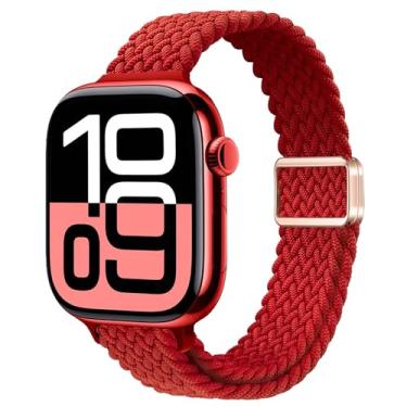 Imagem de ALSMGGBPAF Pulseira feminina de nylon trançado fina compatível com Apple Watch séries 11, 10, 9, 8, 7, 6, SE, 5, 4, 3, 2 e 1 de 42 mm, 41 mm, 40 mm, 38 mm, 40 mm, 44 mm, 45 mm, 46 mm, 4, 3, 2 e 1