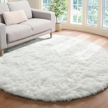 Imagem de ONASAR Tapete redondo branco creme, 1,2 m, ultramacio, tapete circular para quarto de crianças, meninas, meninos, adolescentes, tapete felpudo felpudo para berçário, sala de estar, sala de jogos,