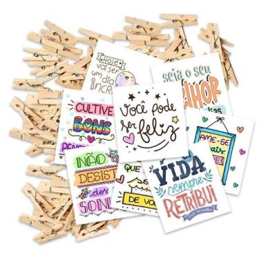 Imagem de Kit 100 Frases motivacionais para drink 5x5cm com pregador - Nicolados