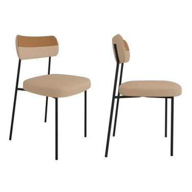Imagem de Kit 2 Cadeiras Mila Laminado Caramelo/Linho Bege - FdECOR - Moveis Bel