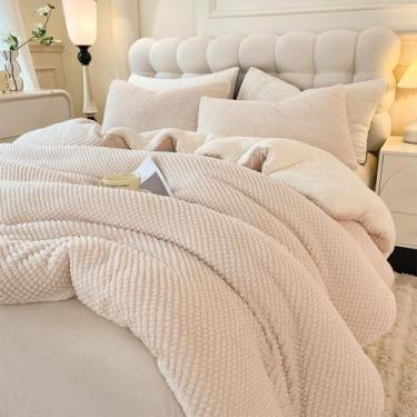 Imagem de Conjunto de edredom LlanCl 3D Jacquard Design King Size Creme Branco