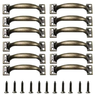 Imagem de AUXBC Puxadores de porta de celeiro vintage de 12 peças, puxadores de armário utilitários de bronze antigo, puxadores de gaveta rosqueados, puxadores rústicos para cozinha, móveis e uso ao ar livre