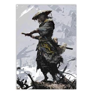 Imagem de Placa Decorativa Samurai Ancião Mestre Ilustração Pintura Anime Quarto Sala Decoração Poster