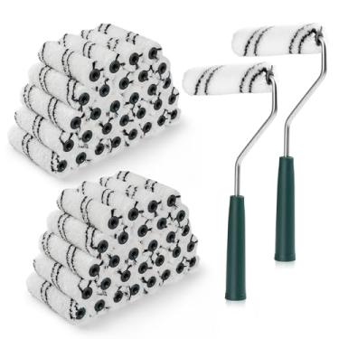 Imagem de CoatPro Twools Pacote com 60 capas de rolo de tinta de microfibra de 10 cm com 2 peças de molduras de rolo de metal antiferrugem, ferramentas de pintura de nível profissional para paredes, tetos