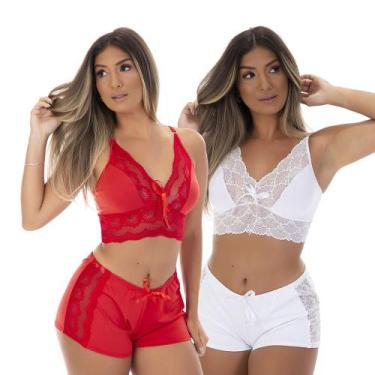 Imagem de Kit 2 Pijamas Baby Dolls Microfibra Renda Short Top - Dakota Lingerie 