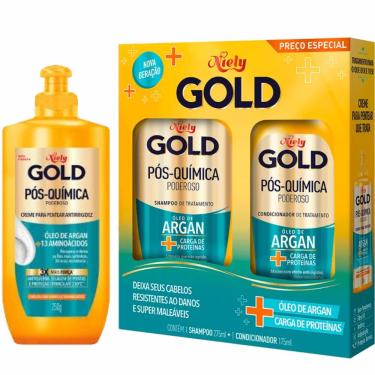 Imagem de Shampoo e Condicionador Niely Gold Pós-Química Poderoso + Creme para Pentear