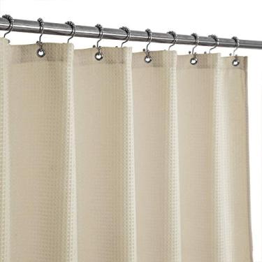 Imagem de Barossa Design Cortina de chuveiro tipo waffle tecido Stall 91 x 183 cm, spa, hotel spa de luxo, resistente 230 g/m², repelente de água, lavável, creme, 91 x 72 cm