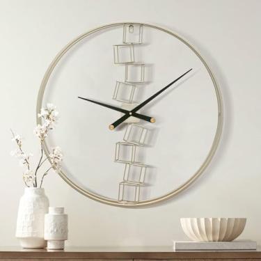 Imagem de Micasso Relógio de parede grande moderno, design de blocos, relógio silencioso minimalista de metal, relógios de parede redondos sem tique-taque operados por bateria para escritório, sala de estar,