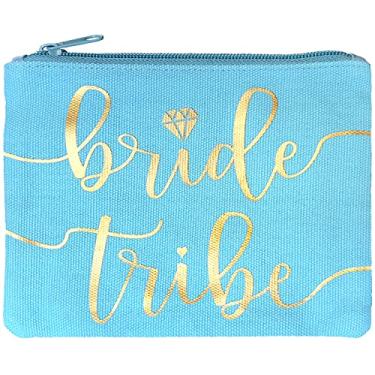 Imagem de Sacos de maquiagem da Tribo da Noiva - Favor de dama de honra para festa de despedida de solteira, chá de panela, casamento. Bolsa de cosméticos/artigos de higiene, kit de sobrevivência de casamento, kit de ressaca, lembrança, Azul, 1pc Bride Tribe