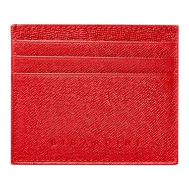 Imagem de Carteira fina Saffiano, porta-cartão de crédito, couro legítimo, minimalista, capa para cartão de crédito RFID para homens e mulheres da Bigardini, Vermelho, slim, Carteira fina