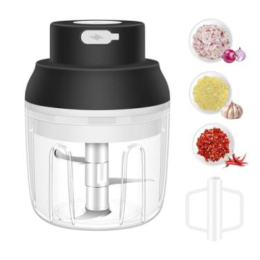 Imagem de Picador elétrico de alho, picador de alho de 250 ml com batedor de ovos, mini cortador portátil de legumes, triturador de alho e cebola, processador de alimentos pequeno USB para vegetais, alho