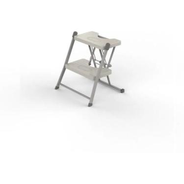 Imagem de Escada Dobrável 2 Degraus Anodilar Cinza Compacta Retrátil