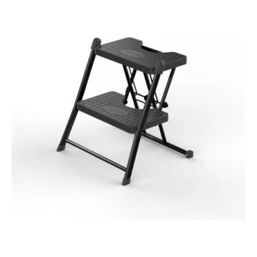 Imagem de Escada Dobrável 2 Degraus Anodilar Preta Compacta Retrátil