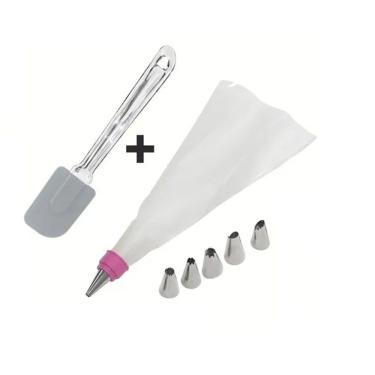 Imagem de Kit Confeiteiro Com 5 Bicos Saco Espátula De Silicone