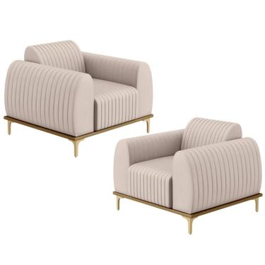 Imagem de Kit 02 Poltronas E Pés D'Ouro Molino D02 Veludo Bege C-309