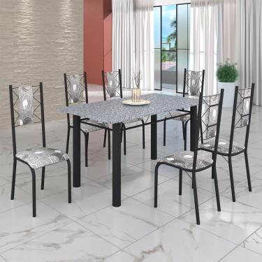 Imagem de Conjunto Sala De Jantar Mesa Tubo 140x75cm Tampo Pedra Granito C-6 Cadeiras Paraopeba-preto Fosco