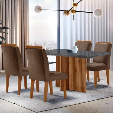 Imagem de Sala De Jantar Mesa Olímpia 120cm Mdf Vidro Canto Reto Com 4 Cadeiras Marrom, Grafite E Imbuia