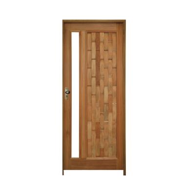 Imagem de Kit Porta De Madeira 210X92Cm Batente 14Cm Fechadura Taco De Golf Externa Com Visor Eucalipto