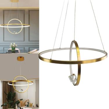 Imagem de Luminaria Lustre Pendente 2 Aneis Arco Infinito Planeta Luxo Diamante Design Moderno Sala Mesa