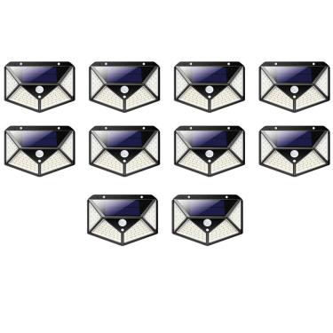 Imagem de Luminaria Solar Sensor Presença Movimento Kit 10 Uni 100 Led 3 Funçoes Branco