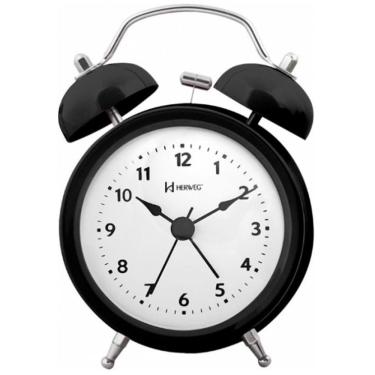 Imagem de Relogio Despertador Retrô Herweg Analógico Preto 2707