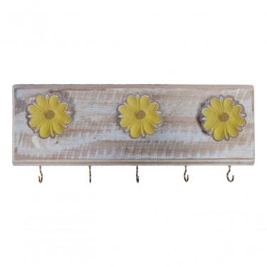 Imagem de Porta Chaves Artesanal Flores 3d Colorido Cor Amarelo