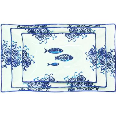 Imagem de Jogo Petisqueiras Bandeja Peixe 12pçs Travessas Bowl Oceano