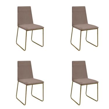Imagem de Kit 4 Cadeiras De Jantar Cozinha Industrial Lexa Veludo Élpis Móveis Capuccino Dourada