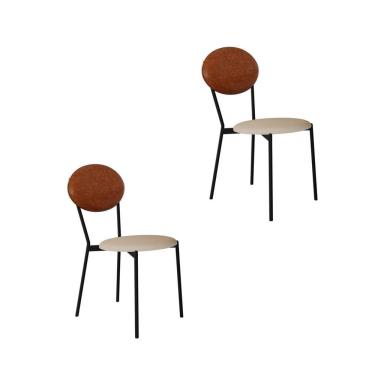 Imagem de Cadeira Fixa Estofada Vintage Elipse Com 2 Unidades Areia Light-caramelo-preto Fosco