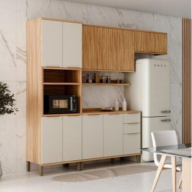 Imagem de Cozinha Modulada Compacta 270cm 4 Peças 10 Portas Com Tampo 100% Mdf Noruega Espresso Móveis Amêndoa-off White