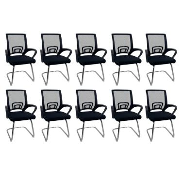Imagem de Kit 10 Cadeiras De Escritório Begonia Oficial Tela Mesh Fixa Preto